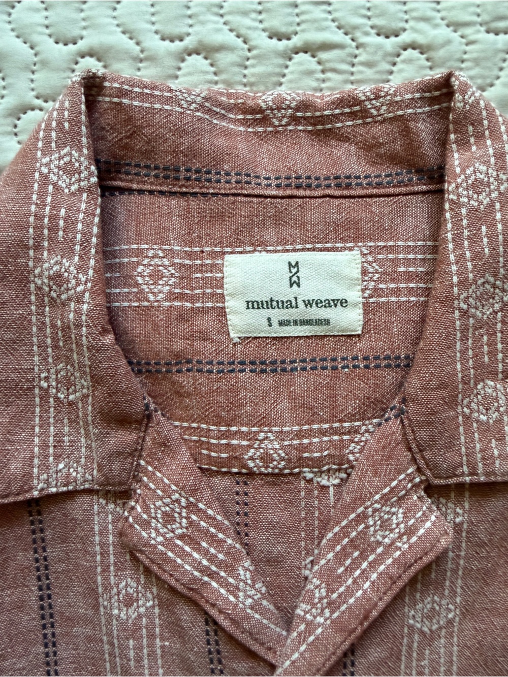 Mutual Weave Men's Rust Pink Camp Collar Patterned Button-Up Shirt Size Small - Picture 8 of 10